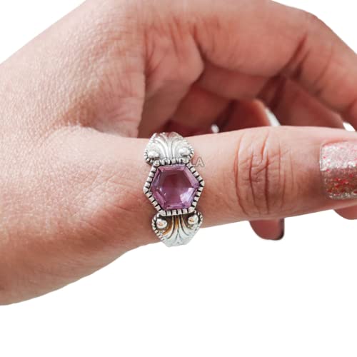Natural Alexandrite Ring, Hexagon Pink Alexandrite Ring, June Birthstone, 925 Sterling Silver, Micron Plated, Womens Ring, Christmas, Thanksgiving, Tiny Dainty Ring, Oxidized Gemstone Ring, Stacking Ring, Q-435 #TOP4