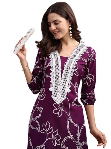 Image of EthnicJunction Women's Poly Rayon Bandhani Print A-line Kurta | Ethnic Kurta
