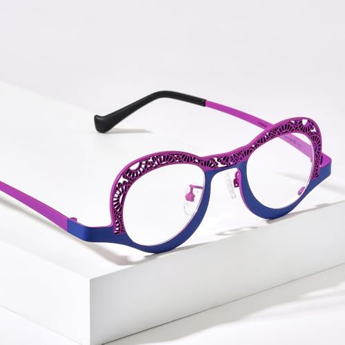Image of FONEX Colorful Pure Titanium Glasses Frame Women Retro Round Eyeglasses