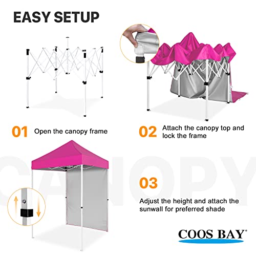 COOS BAY 5x5 Pop Up Canopy Tent with Side Wall, Easy Setup Portable Sun Shelter with Carry Bag, Outdoor Shade for Beach, Camping, Sports & Backyard, Pink by COOS BAY - Used condition - Image 2