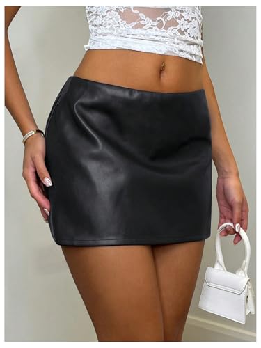 Floerns Women's Y2k Leather Skirt Low Rise Mini Skirt Club Night Out Outfit3