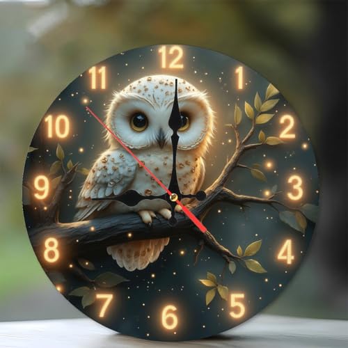 SEMARY Decorative Wall Clock Owl Design Unique Style10-Inch Wooden Wall Clock, Silent Movement, Batt