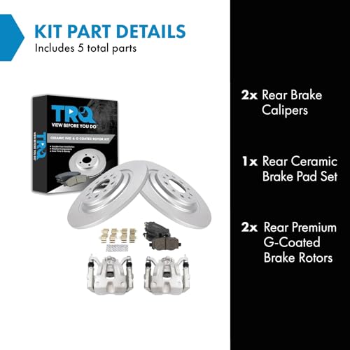 Image of TRQ Rear Brake Pad and Rotor Set Ceramic G Coated Rotors Calipers Compatible with 2016-2020 Jeep Cherokee