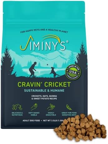 Jiminy's Dry Dog Food - Hypoallergenic Dog Food, Made in The USA, Gluten-Free, Sustainable, Sensitive Stomach Dog Food, High Protein - Cravin' Cricket Insect Protein Oven-Baked Dog Food 3.5 lb Bag
