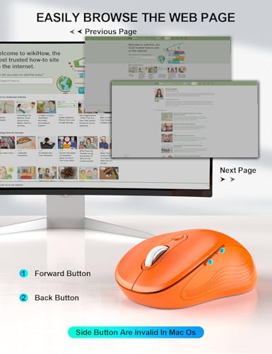 Image of Trueque Wireless Mouse for Laptop, Ergonomic 6-Button Mouse, Orange | 2.4GHz USB receiver, back /forward buttons, 3 adjustable DPI levels, silent clicks, USB-C adapter, Windows /Mac /Chrome OS /Linux