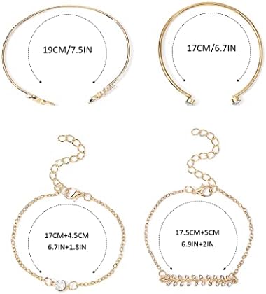 Branets Boho Layered Crystal Bracelets Set Gold Leaf Bangles Fashion Hand Chain Jewelry Adjustable for Women and Girls (4 pcs)