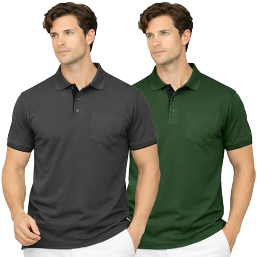 Image of Men's Premium Cotton Pique Polo T-Shirt, Classic Fit Short Sleeve Casual Summer Shirt, Soft & Breathable Fashion Polo
