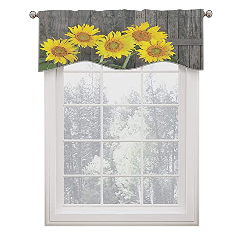 Cameon Sunflower Scalloped Window Valance Curtains - Helianthus Sunflowers Energy Rod Pocket Treatment Tier Curtain For Kitchen/Bathroom, Brown Yellow Green, (W36 Inch X L18 Inch, K91 X H46Cm) #TOP4