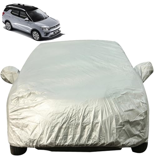 Image of Autofact Waterproof Premium Silver Matty Triple Stitched Car Body Cover with Mirror Pocket for Mahindra XUV 400