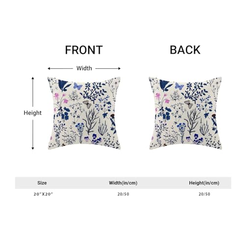 Image of AEIOAE Summer Pillow Covers 20x20 Inch Set of 2,Navy Blue Wild Flower Plant Throw Pillows Case,Seasonal Floral Outdoor Decorative Square Linen Farmhouse Decor Cushion Covers for Home Sofa Bed Couch