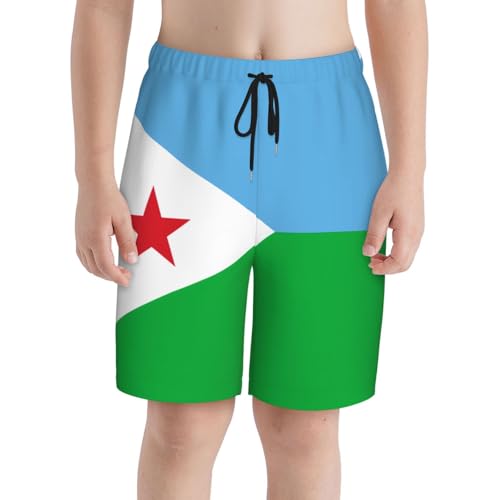 Flag of Djibouti Youth Beach Pants, Soft and Breathable, with Drawstring Waist, Suitable for Sports and Leisure.3