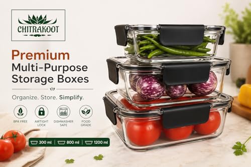Image of Airtight Food Storage Container Set - 3 Pcs (300ml, 800ml, 1200ml) - Microwave safe, BPA-Free, Leak-Proof, Freezer Safe Plastic Boxes with Lids - Kitchen & Pantry Organizer - Black