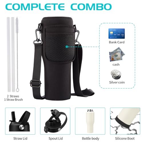 Image of 40 OZ Water-Bottle Fit Car Cup-Holder - Double Wall Vacuum Insulated Thermal with Lid and Straw, Stainless Steel Cup 40oz with Carrying Case, for Travel Drive