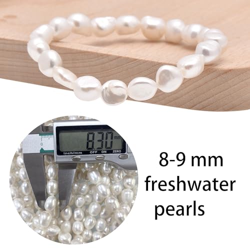 Paialco 8-9MM Freshwater Cultured Baroque Pearls Stretch Bracelet 7.0 Inches, Natural White Color3