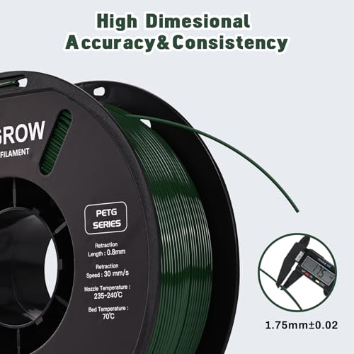 Image of Comgrow PETG 3D Printer Filament 1.75mm, High Precision and Tough 3D Printer Filament (2LBS), Dimensional Accuracy + /- 0.02 mm, Fit Most 3D Printers Military Green