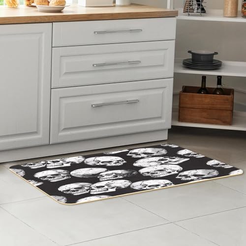 Tapetes de cocina de calavera negra VAPOKF lavables y absorbentes set de 2 piezas 7