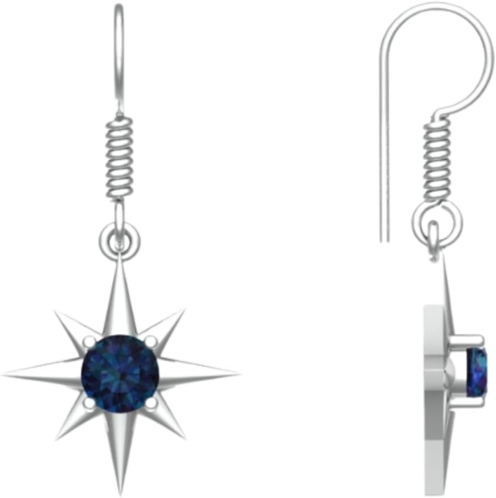 925 Sterling Silver North Star Earrings for Women, Ruby, Peridot, Topaz, Sapphire Birthstones, Gift for Her, valentines day