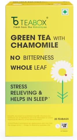 Teabox Premium Darjeeling Green Tea With Chamomile Flowers | 100% Whole Leaf & 0% Bitterness | Green Tea From The Himalayas | 25 Tea Bags (Low Caffeine)