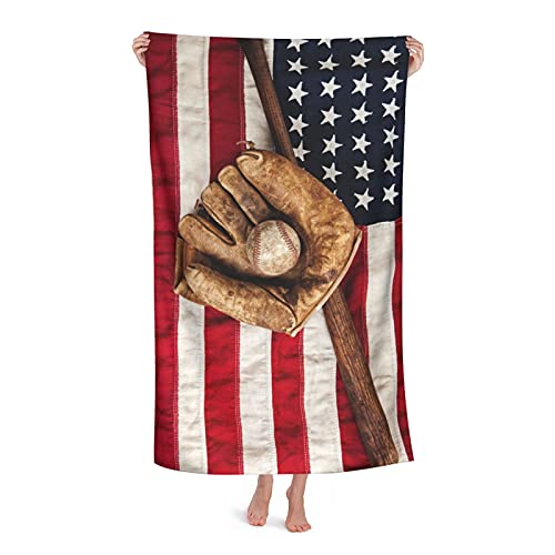 Microfiber Beach Towel Vintage Baseball On American Flag Bath Towel Oversized For Men Women,Sand Free Beach Towel Blanket Quick Dry Absorbent Towel For Travel Pool Yoga Gym Sport,27.5" X 55.1" #TOP2