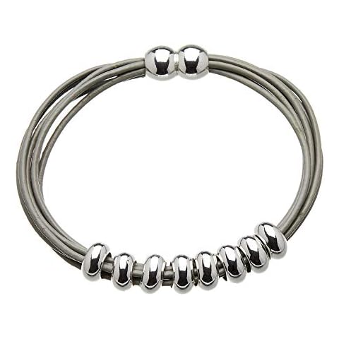 Bracelet with grey leather strands and silver plated beads - Rhoda S Cover