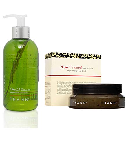 THANN Oriental Essence Aromatherapy Shower Gel and Aromatic Wood Aromatherapy Salt Scrub - Set A.
