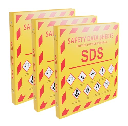 Yellow Safety (YS) 3 Pack SDS Binder - 2024 Requirements Heavy Duty 1.5 Inch 3 Ring Safety Data Sheet SDS Binder