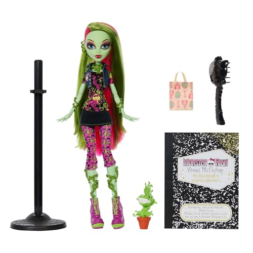 Monster High Gruselige Reproduktion der ursprünglichen Puppe, Venus McFlytrap Sammelfigur-Nachbildung mit Puppenständer, Tagebuch und Haustier, JHK58