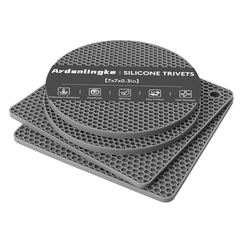 Silicone Trivet Mats, Trivets for Hot Pots and Pans, Silicone Pot Holders, Heat Resistant Mat for Kitchen, Multi-Purpose Pot Holder, Non-Slip Jar Opener, Drying Mat, Coaster (4 Pcs, Gray) Cover