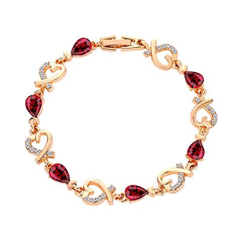 AchidistviQ Women Cubic Zirconia Inlaid Hollow Love Heart Charm Bracelet Bangle Jewelry Gift - Red Cover