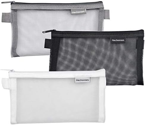 3Pcs Pencil Case Clear Pencil Pouch Exam Mesh Pencil Bags Nylon Pencil Case Transparent Zipper Pen Pouch Organizer School Office Statinery for Boy Girl Student Adult 20.5x12cm (Black+White+Grey)