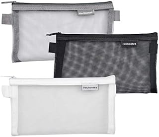 3Pcs Pencil Case Clear Pencil Pouch Exam Mesh Pencil Bags Nylon Pencil Case Transparent Zipper Pen Pouch Organizer School Office Statinery for Boy Girl Student Adult 20.5x12cm (Black+White+Grey)