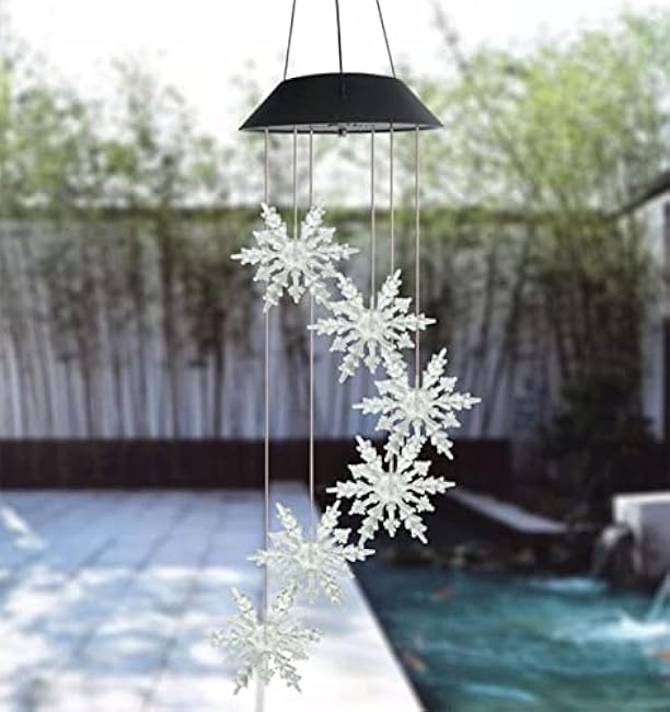 Outdoor Waterproof Solar Snowflake Wind Chime Light 6 LEDs Colorful Snowflake Garden Decorative Light for Walkway Patio Yard Hanging Solar Lights