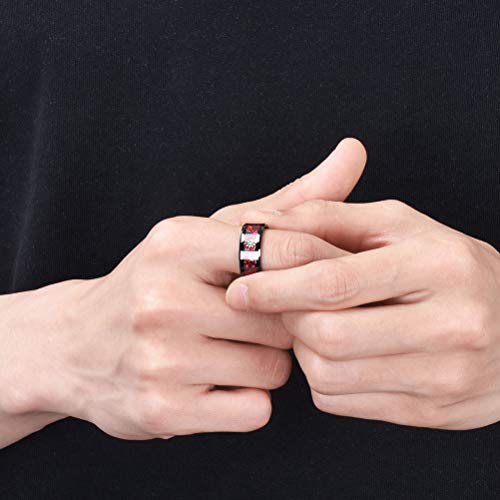THREE KEYS JEWELRY Gear Tungsten Carbide Mens Wedding Band Ring Polish for Men Punk Mechanical Foil Color Meteorite Inlay Engrave Engagement Red Black Size 7