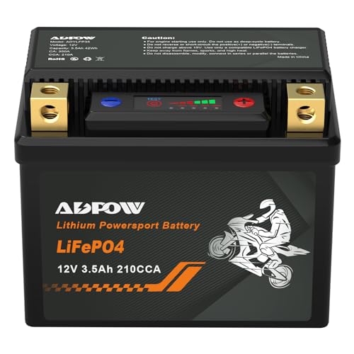 ADPOW Lithium Motorcycle Battery Fits YTX4L-BS/YTX5L-BS/YTX7L-BS/YTZ7S with 2 Spacers 12V 3.5Ah 210CCA LiFePO4 Battery with Smart BMS Compatible with Motorcycle Scooter ATV Jet Ski Lawn Mower