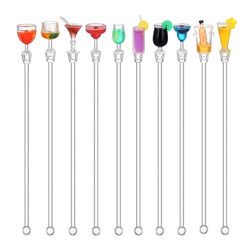 JOCXZI Bastoncini per Cocktail,23cm Agitatori Cocktail Stirrer,Drink Agitazione,Bastoncino Mescolare Cocktail in Acrilico, Sticks Plastica Cocktail Swizzle Stirrer,10 Pezzi