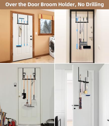 Primzooty DRBROOM304BLK-1PCS Broom Holder Over The Door - 304 Stainless Steel Mop And Broom Holder Wall Mounted Or Hanging Over The Door thumb #7