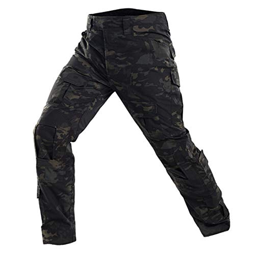 QMFIVE Pantalons Airsoft, Pantalons Tactical Airsoft Homme Pantalons Combustibles BDU avec Style Militaire (Camouflage Noir, S)