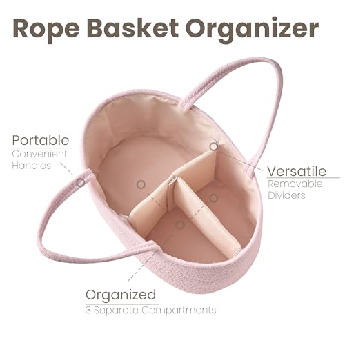 Image of Diaper Caddy Organizer, Empty Gift Basket for Newborn Essentials, Baby Storage Basket, Stylish Gift Bag for Baby Shower, Boys and Girls - Large, Light Pink