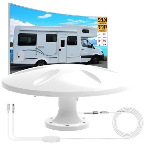 DVBT2 Antenne, Omnidirektionale terrestrische DVB-T & DVB-T2 Outdoor Camping Antenne für Wohnmobile und Wohnwagen,Geeignet für 4K 1080p & Alle TV - White