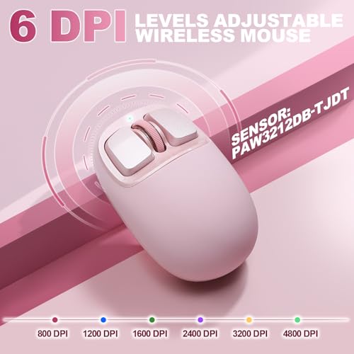 Image of YUNZll C1 Silicone Wireless Mouse, Tri-Mode 2.4G /USB-C /Bluetooth Mouse, 4800 DPl Optical Tracking, 6 Adjustment Levels,Customize Mice for Laptop, Computer, iPad, MacBook (Pink)