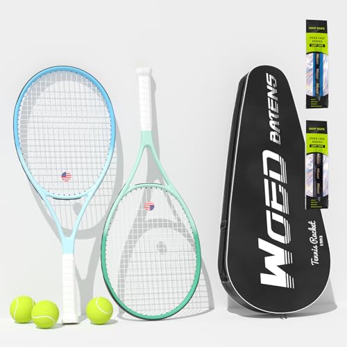Image of Pro Tennis Racket for Adults, 2 Player 27 inch Speed Tennis Racquet Acceptable for Beginner and Professional with 3 Tennis Balls, 2 Vibration Dampes, 2 Overgrips, Tennis Bag