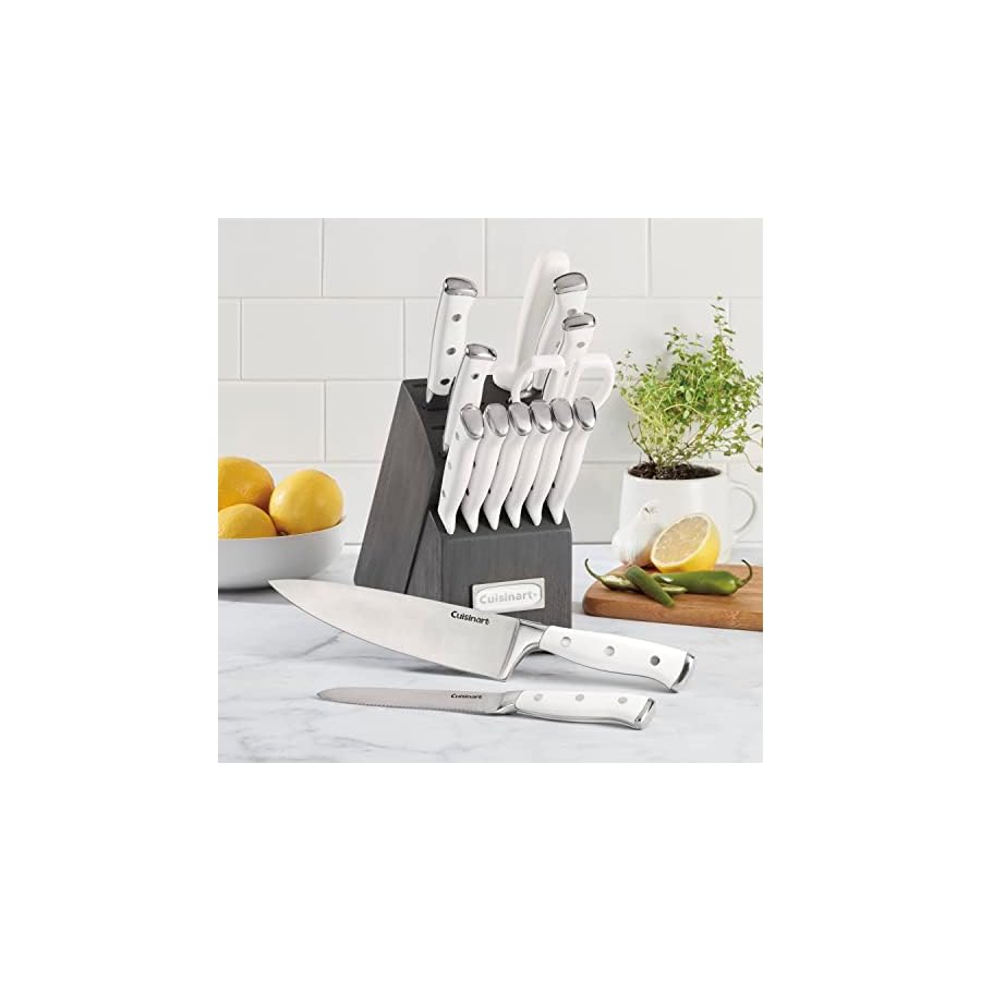 Cuisinart-15-Piece-Knife-Set-with-Block-High-Carbon-Stainless-Steel-Forged-Triple-Rivet-WhiteCharcoal-Gray-C77WTR-15PCG Cuisinart 15-Piece Knife Set with Block, High Carbon Stainless Steel, Forged Triple Rivet, White/Charcoal Gray C77WTR-15PCG