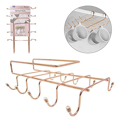 Suporte Organizador Metalizado Rose Gold Para 10 Xícaras