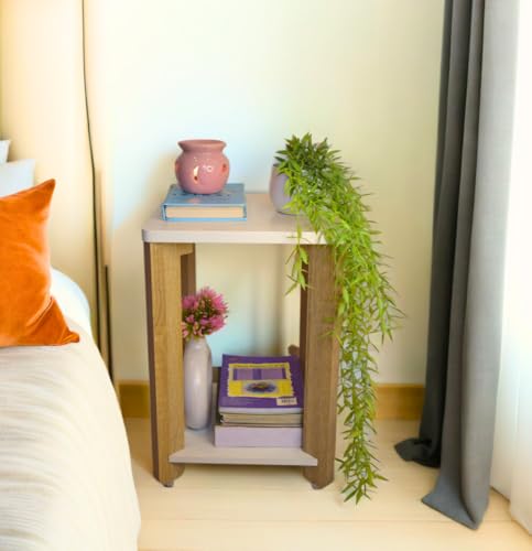 Image of InoSlashed Beautiful Wooden Side Table /End Table /Plant Stand /Tea Table /Stool Living Room Furniture Square Shape (17 Inch Height)