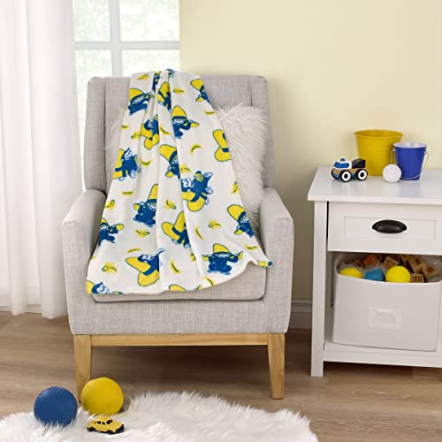 Image of nojo Welcome to The Universe Baby Curious George White, Navy and Yellow Hat and Bananas Super Soft Baby Blanket, One Size, 1.0 Count (7719501R)