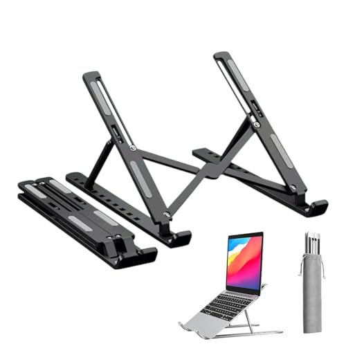Suporte para Notebook e Tablet 10' a 18' Linha Premium em Alumínio Dobrável e Ergonômico Para Desktop Portátil Ajustável em 6 Ângulos com Altura Regulável Leve Apoio Universal - Premium®
