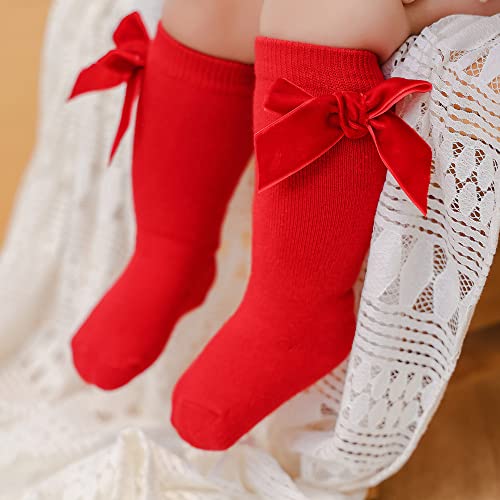 Baby Girls Knee-high Socks Velvet Bow Infant Toddler Girls Long Stocking Princess Classic Cotton Knit Knee Socks4