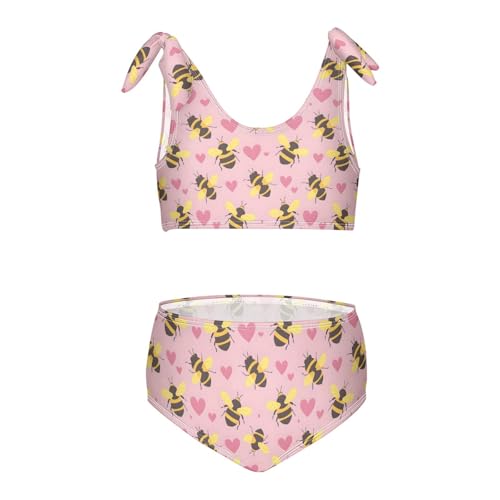 Bee and Heart Girls Two Piece Tankini Swimsuits Summer Bathing Suit Beach Swimwear Set