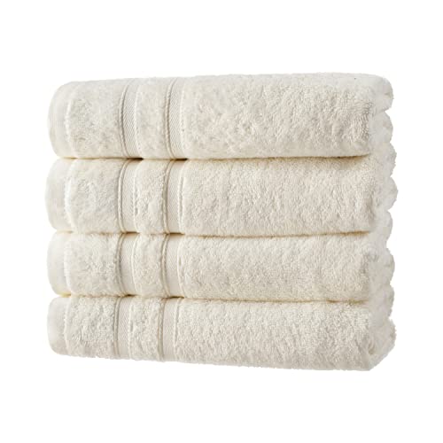 Müskaan® 4er Bambus Handtuch Set Natur, 50% Baumwolle & 50% Bambus, 50x100cm, 450g/m² – Öko-Tex, Frottee Handtücher Set Baumwolle, Baumwoll Handtuchset Weiß für Bad, 60°C waschbar, Frotteetücher