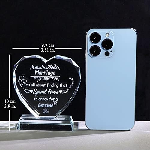 Marriage Glass Plaque Wedding Gifts for Brides and Groom, Heart Shaped Decorative Ornament for Home Wedding Parties Sign, Funny Anniversary Presents for Couple Married Gifts